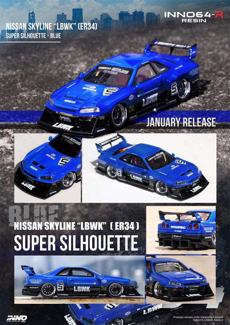 Inno64 1:64 Nissan Skyline LBWK ER34 Super Silhouette - Resin Model