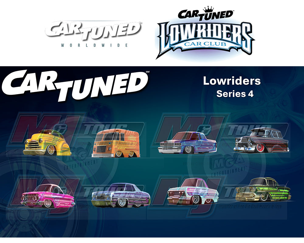 CarTuned 1:64 Lowriders SHOW GLOW 2026 Series 4 Set of 8 Styles – L.E.D. Light Up Chassis
