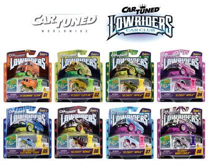 CarTuned 1:64 Lowriders SHOW GLOW 2026 Series 4 Set of 8 Styles – L.E.D. Light Up Chassis