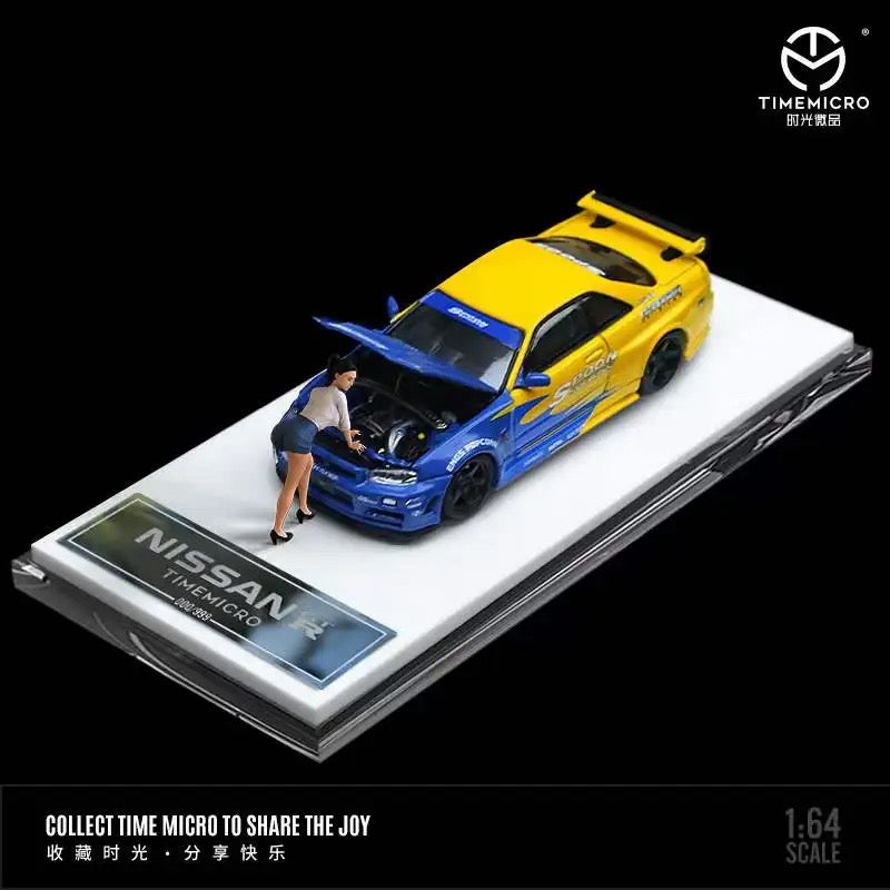 Time Micro 1:64 Nissan GT-R R34 With Opening Hood & Figure - Spoon Sports