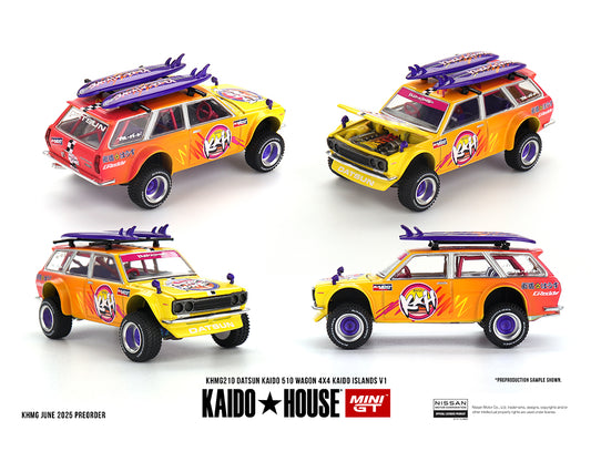 MiniGT X Kaido House 1:64 Datsun KAIDO 510 Wagon 4×4 Kaido ISLANDS V1 - Orange