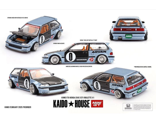 MiniGT X Kaido House 1:64 Honda Civic (EF) Kaido Roulette V1 - Light Blue