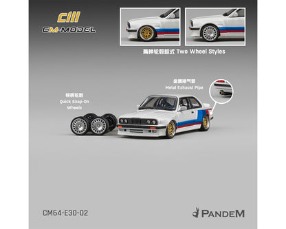 CM Model 1:64 BMW M3 E30 Alpine Pandem – White with M Tri-Stripes