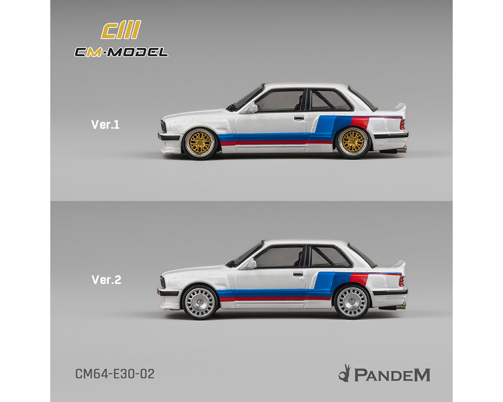 CM Model 1:64 BMW M3 E30 Alpine Pandem – White with M Tri-Stripes