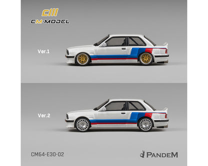 CM Model 1:64 BMW M3 E30 Alpine Pandem – White with M Tri-Stripes