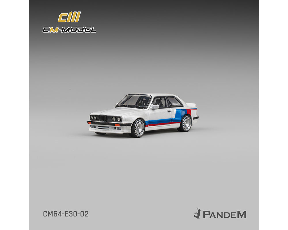 CM Model 1:64 BMW M3 E30 Alpine Pandem – White with M Tri-Stripes