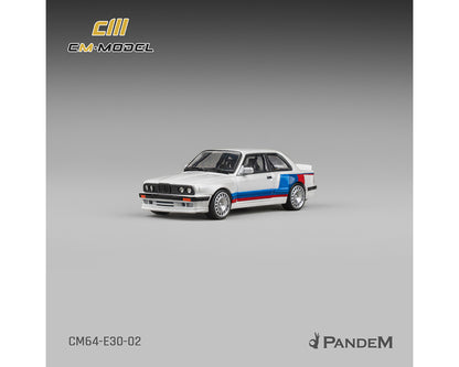 CM Model 1:64 BMW M3 E30 Alpine Pandem – White with M Tri-Stripes
