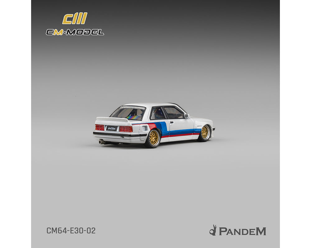 CM Model 1:64 BMW M3 E30 Alpine Pandem – White with M Tri-Stripes