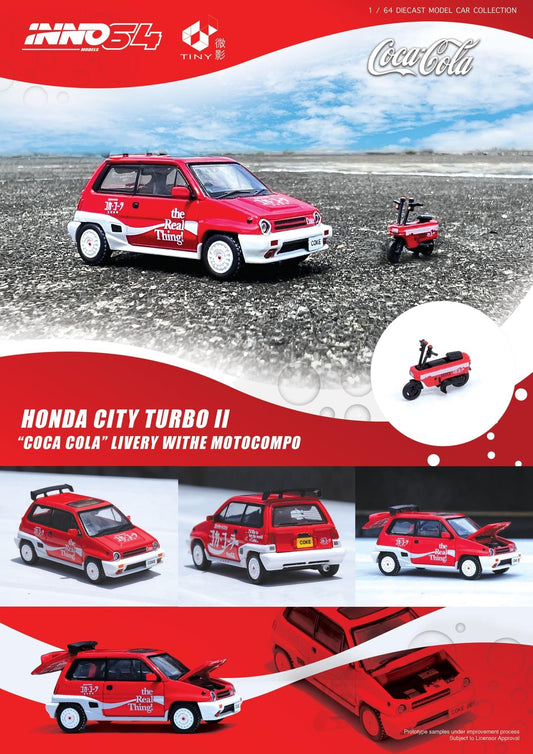 Inno64 1:64 Honda City Turbo II - Coca Cola Livery With MotoCompo