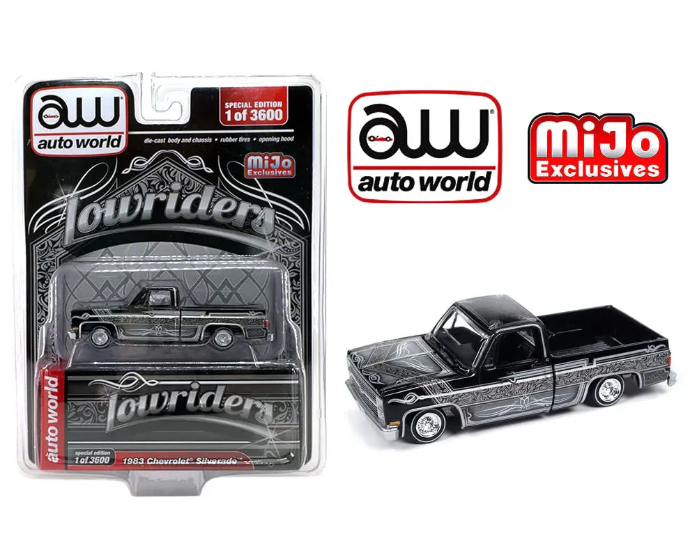 Auto World 1:64 MiJo Exclusive 1983 Chevrolet Silverado – Black – Lowriders – MiJo Exclusives Limited Edition