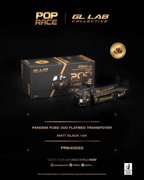 Pop Race X GL Lab Collective 1:64 Pandem Fuso 200 Flatbed Transporter Matte Black - Stance Garage Taiwan Exclusive
