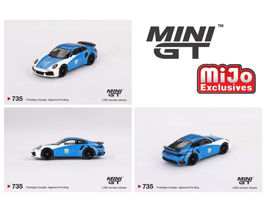 MiniGT 1:64 Porsche 911 Turbo S Safety Car 2023 IMSA Daytona 24 Hours – Blue – MiJo Exclusive #735