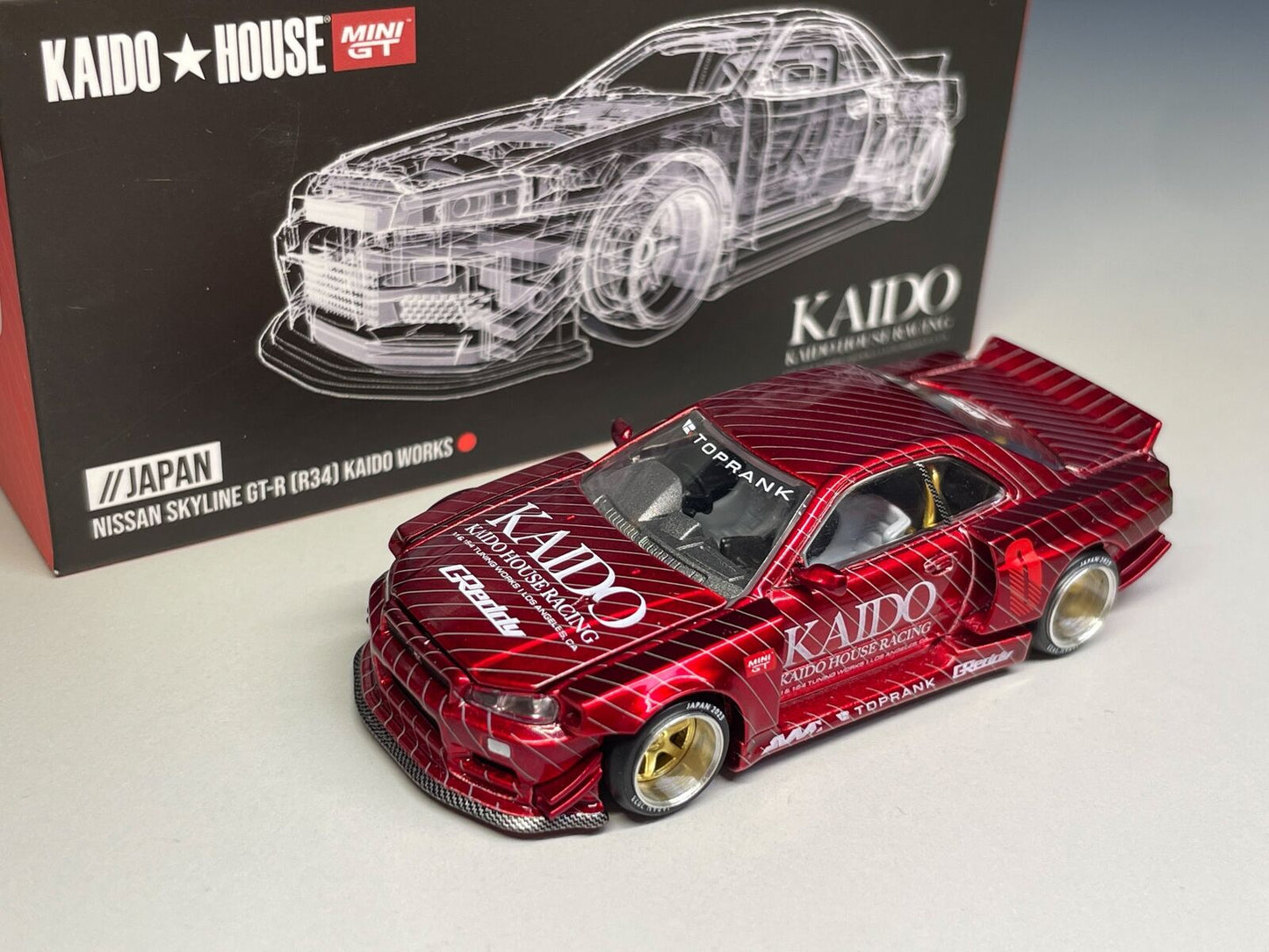 MiniGT X Kaido House Nissan Skyline GT-R R34 Red - 2023 Shizuoka Hobby Show Japan Exclusive