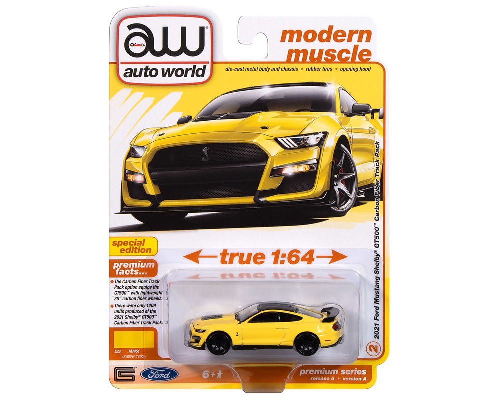 Auto World 1:64 2021 Ford Mustang Shelby GT500 – Yellow Carbon – Special Edition