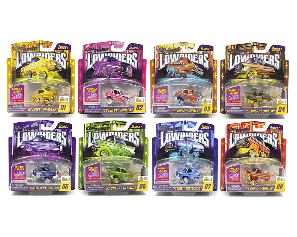 Car Tuned 1:64 Lowriders SHOW GLOW 2025 Series 1 Set Of 8 – L.E.D. Lig ...
