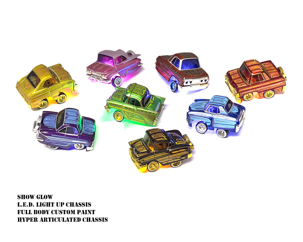 Car Tuned 1:64 Lowriders SHOW GLOW 2025 Series 1 Set Of 8 – L.E.D. Light Up Chassis