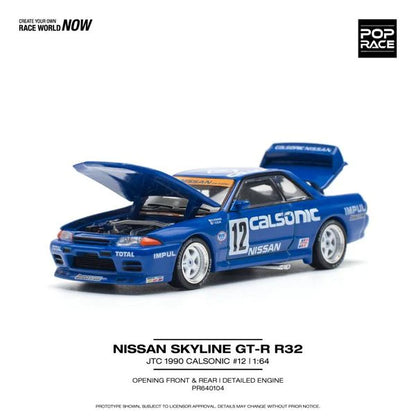 Pop Race 1:64 Nissan Skyline GT-R R32 JTC 1990 Calsonic #12