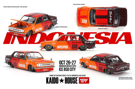 MiniGT X Kaido House 1:64 2024 IDE Indonesia Diecast Expo Datsun 510 Street V3 & MiniGT T-Shirt