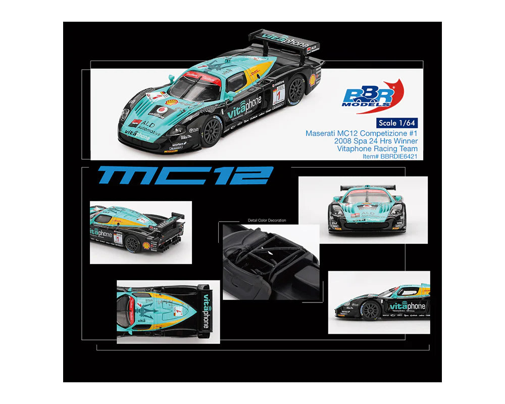 BBR Models 1:64 Maserati MC12 Competizione #1 Vitaphone Racing Team 2008 Spa 24 Hrs. Winner