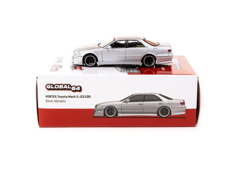 Tarmac Works 1:64 VERTEX Toyota Mark II JZX100 Silver Metallic - HK Toy Car Salon Special Edition - GLOBAL64