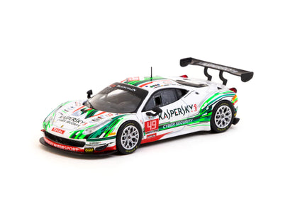 Tarmac Works 1:64 Ferrari 458 Italia GT3 – 24h of Spa 2016 #49 – S. Lemeret, R. Aguas, A Moiseeve, D. Rizzo – White with Green Stripes – ixo Models – Hobby64