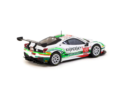 Tarmac Works 1:64 Ferrari 458 Italia GT3 – 24h of Spa 2016 #49 – S. Lemeret, R. Aguas, A Moiseeve, D. Rizzo – White with Green Stripes – ixo Models – Hobby64