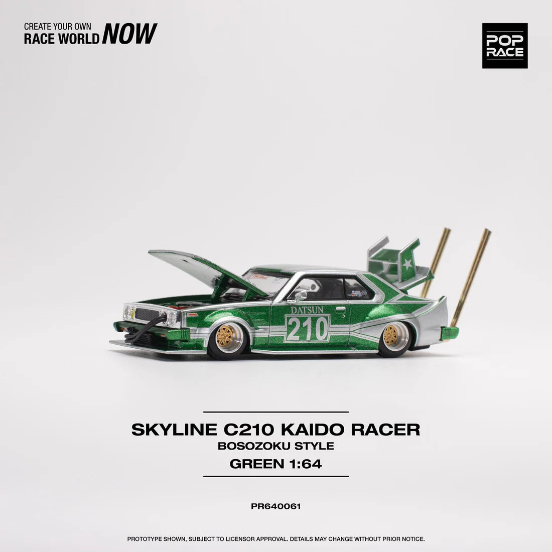 Pop Race 1:64 Skyline C210 Kaido Racer Bosozoku - Green