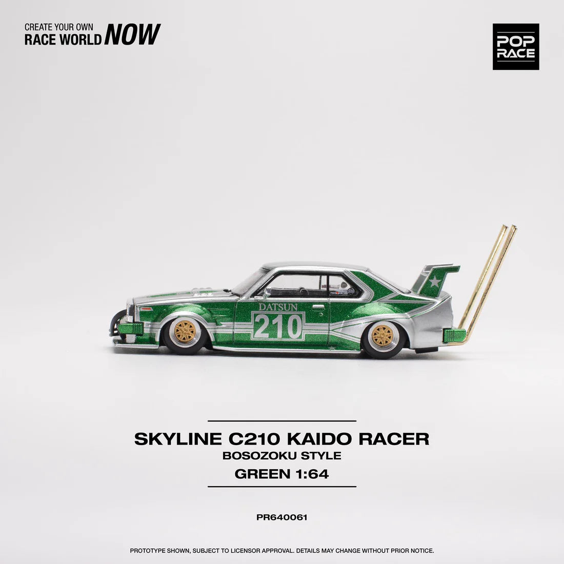 Pop Race 1:64 Skyline C210 Kaido Racer Bosozoku - Green