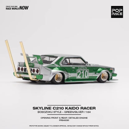 Pop Race 1:64 Skyline C210 Kaido Racer Bosozoku - Green