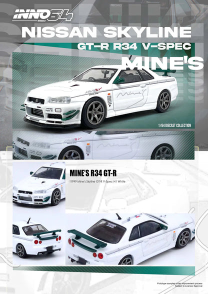 Inno64 1:64 Nissan Skyline GT-R R34 V-Spec Tuned By Mine's