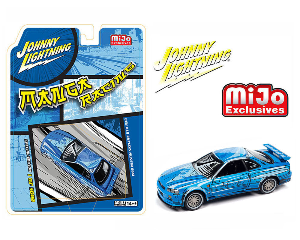Johnny Lightning 1:64 1999 Nissan GT-R R34 Manga Racing - Blue MiJo Exclusive