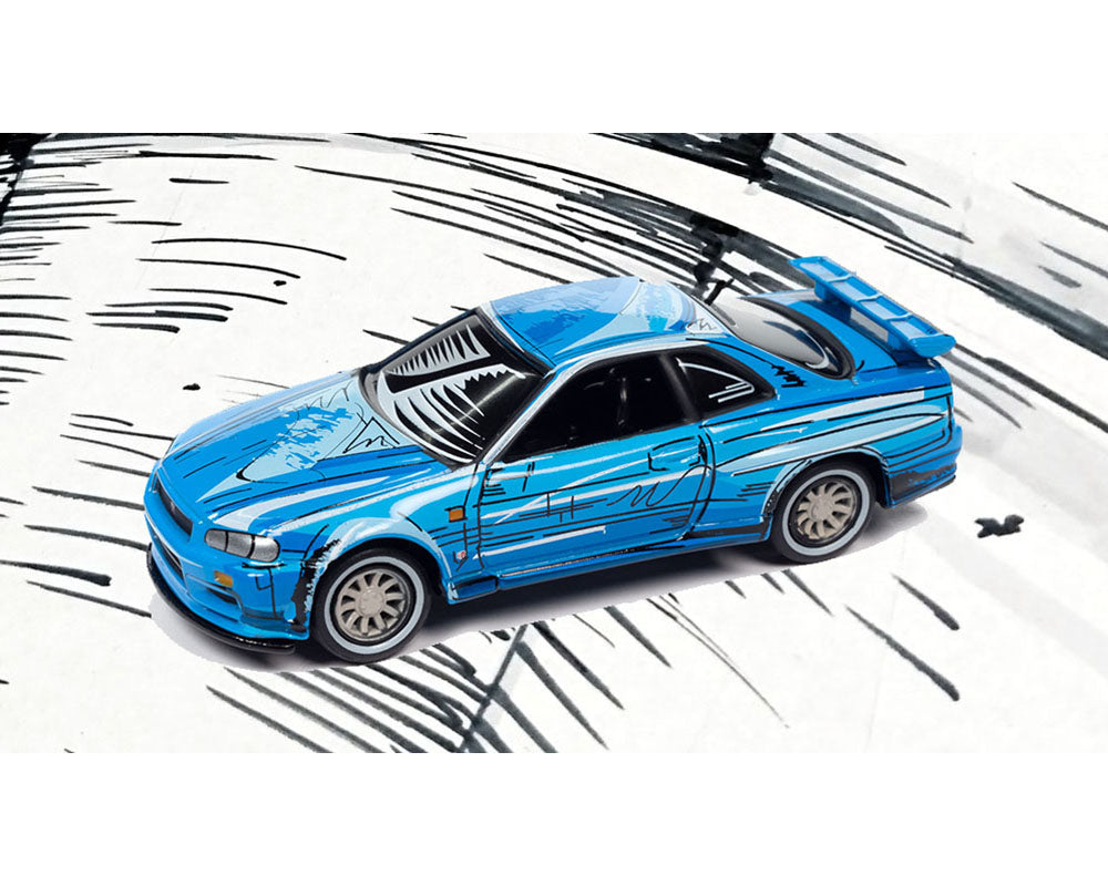 Johnny Lightning 1:64 1999 Nissan GT-R R34 Manga Racing - Blue MiJo Exclusive