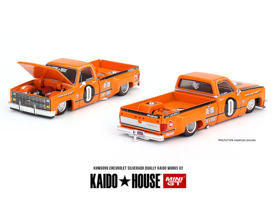 MiniGT X Kaido House 1:64 Chevrolet Silverado Dually Pickup Truck V2 - Orange