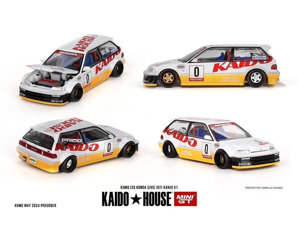 MiniGT X Kaido House 1:64 Honda Civic EF Kanjo V1 – White / Yellow