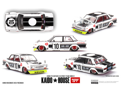 MiniGT X Kaido House 1:64 Datsun 510 Street Team XMM V1 - White