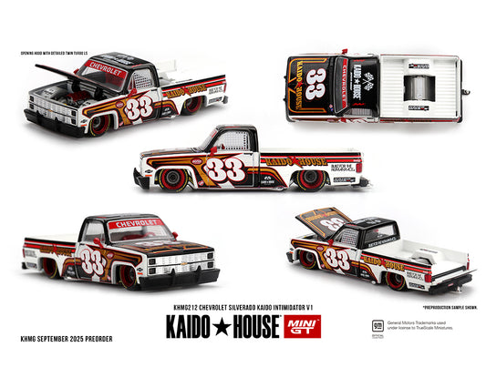 MiniGT X Kaido House 1:64 Chevrolet Silverado KAIDO Intimidator V1 – White w/ Brown Two-Tone