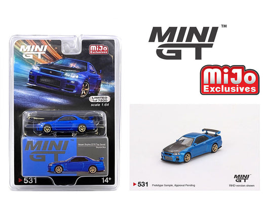MiniGT 1:64 Nissan Skyline GT-R (R34) Top Secret Bayside – Blue – MiJo Exclusive #531