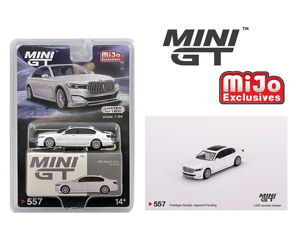 MiniGT 1:64 BMW Alpina B7 xDrive – Alpine White – MiJo Exclusive #557