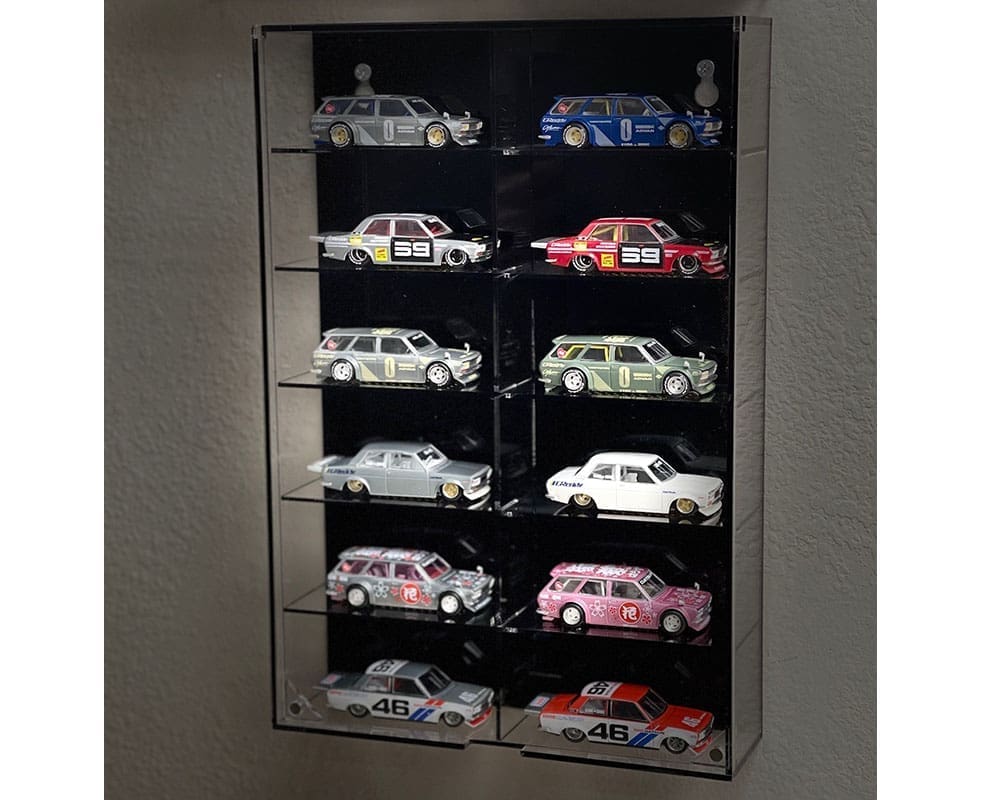 Showcase 1:64 12 Car Display Case For Loose Cars - Wall Mount With Black Back & Clear Cover - MiJo Exclusive