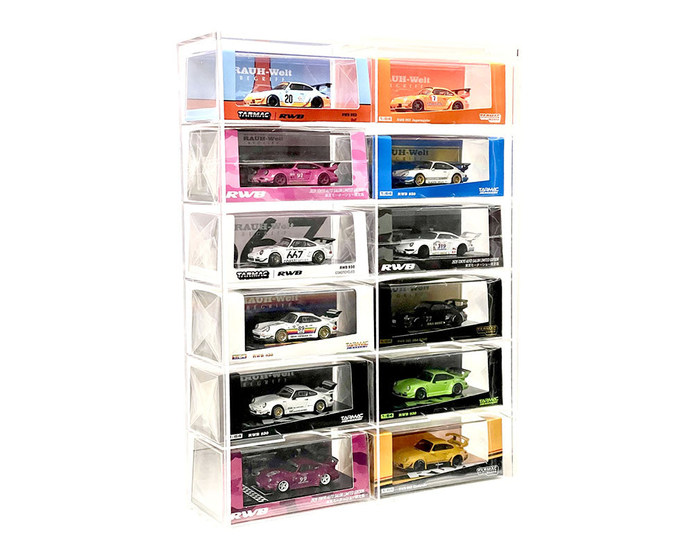 Showcase 1:64 12-Car Display Case Wall Mount Plastic Clear Version With Cover – MiJo Exclusive