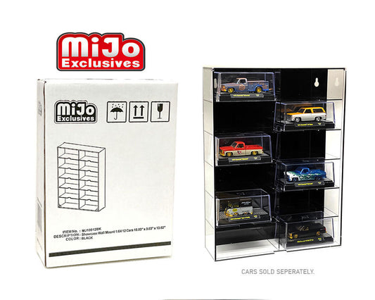 Showcase 1:64 12 Car Display Case - Wall Mount With Black Back And Front Cover - MiJo Exclusive