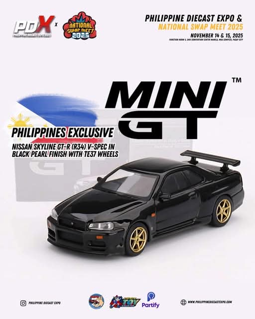 MiniGT 1:64 Nissan Skyline GT-R R34 Black Pearl - 2025 PDX Philippines Diecast Expo Exclusive #1126
