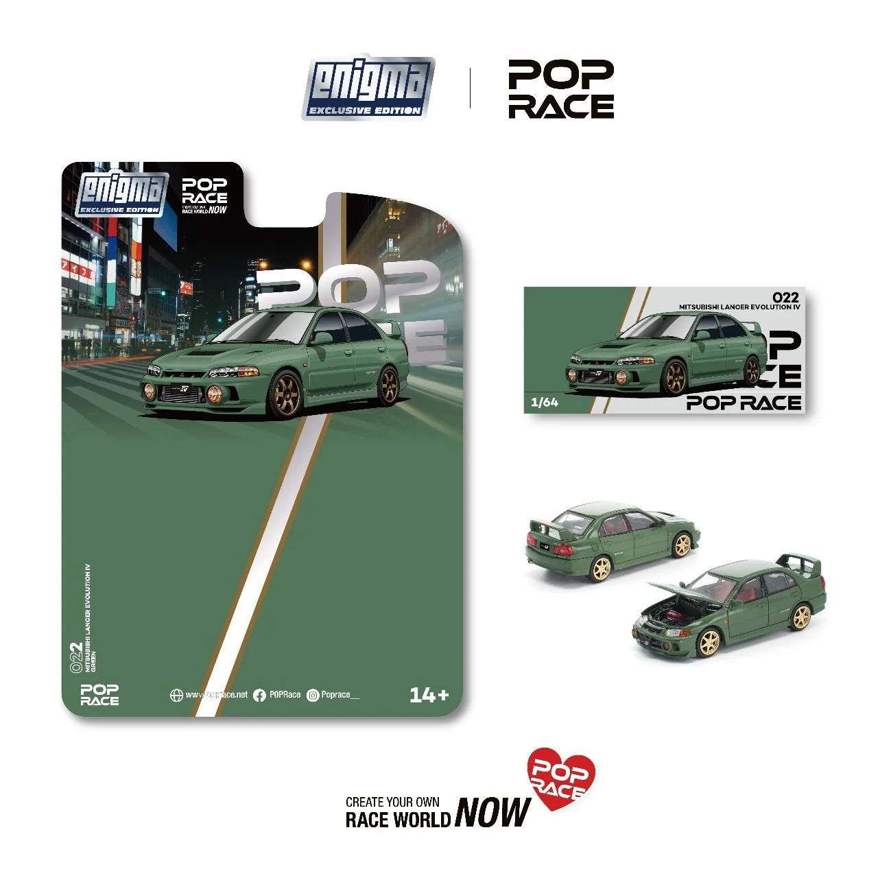 Pop Race X Enigma 1:64 Mitsubishi Lancer Evolution IV - Green