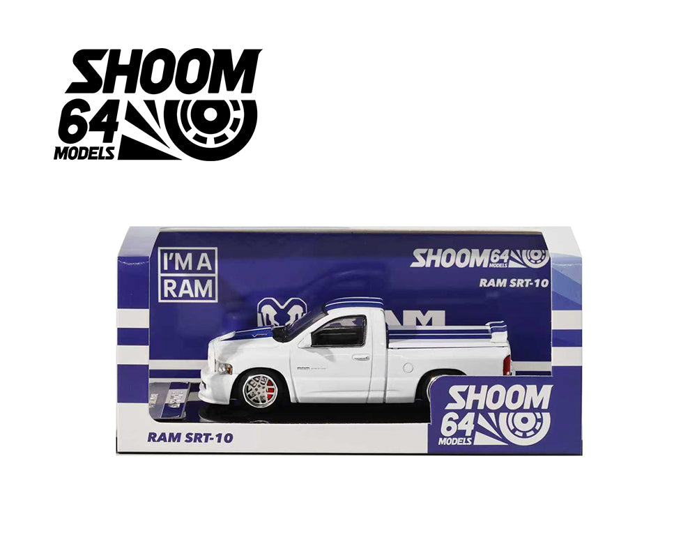 Shoom64 1:64 2003 Dodge Ram SRT-10 Pickup – White W/Blue Stripe