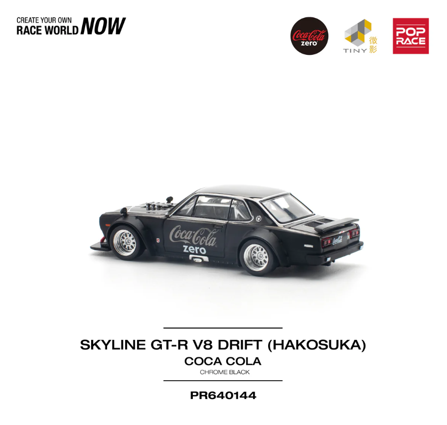 Pop Race 1:64 Nissan Skyline GT-R V8 Drift (Hakosuka) Coca Cola Zero Black Chrome
