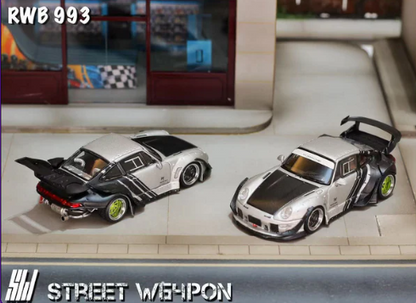 Street Warrior Porsche RWB 993 Wide-Body Modified - Matte Silver Cyberpunk