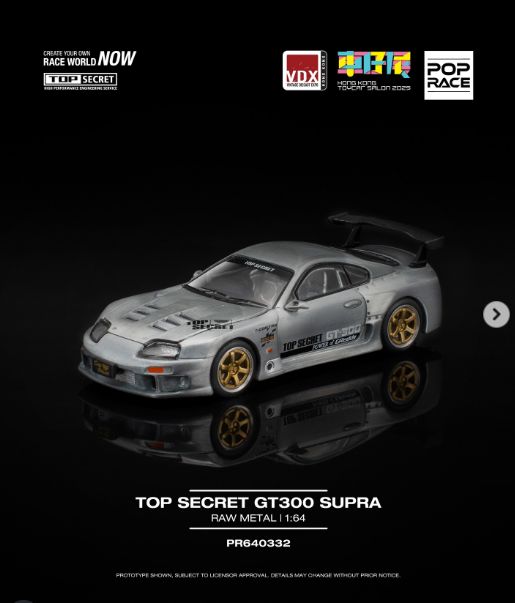 Pop Race X VDX 1:64 2025 Hong Kong Toy Car Salon Special Edition - Top Secret GT300 Supra Raw Metal