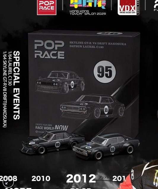 PopRace 1:64 Hong Kong Toycar Salon Exclusive 2 Car Box Set - Datsun Laurel C130 and Skyline GT-R V8 Hakosuka