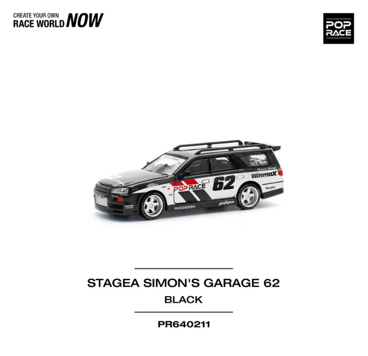 Pop Race 1:64 Nissan Stagea Simon's Garage #62  - Black