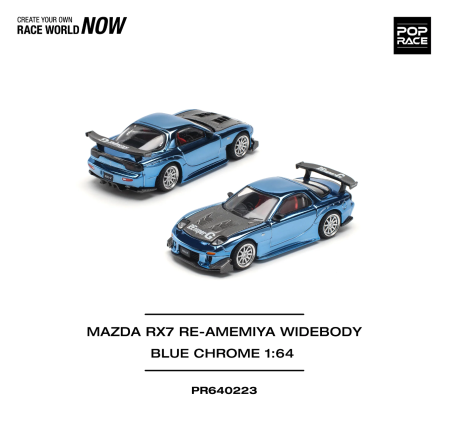 Pop Race 1:64 Mazda RX-7 RE-Amemiya Widebody - Blue Chrome